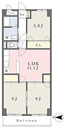 伊予鉄道高浜線 高浜駅 徒歩12分の賃貸マンション 3階3LDKの間取り