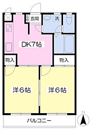 サンハイム枝松 2DKの間取図画像