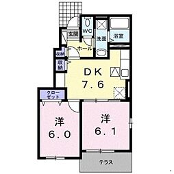 グリーンヒルB 2DKの間取図画像