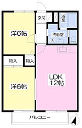フィオーレ四方寄 2階2LDKの間取り