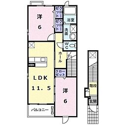 JR豊肥本線 武蔵塚駅 3.2kmの賃貸アパート 2階2LDKの間取り