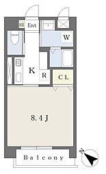 クレアール月出 2階1Kの間取り