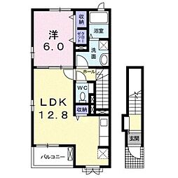 熊本電気鉄道 須屋駅 徒歩7分の賃貸アパート 2階1LDKの間取り