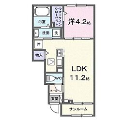 熊本市電A系統 健軍町駅 バス18分 安永下車 徒歩3分の賃貸アパート 1階1LDKの間取り