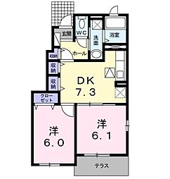 JR鹿児島本線 川尻駅 バス9分 国町（バス）下車 徒歩6分の賃貸アパート 1階2DKの間取り