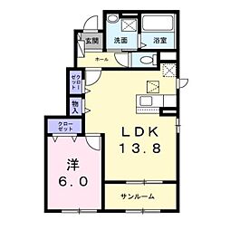 JR豊肥本線 竜田口駅 バス10分 楠一丁目下車 徒歩7分の賃貸アパート 1階1LDKの間取り