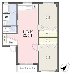 グリーンビュー豊秋II 2階2LDKの間取り