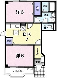 熊本市電A系統 田崎橋駅 徒歩29分の賃貸アパート 1階2DKの間取り