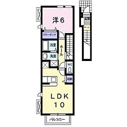 JR鹿児島本線 西熊本駅 徒歩19分の賃貸アパート 2階1LDKの間取り