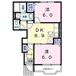 熊本電気鉄道 黒石駅 徒歩3分の賃貸アパート 1階2DKの間取り