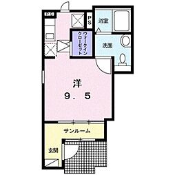 JR豊肥本線 熊本駅 徒歩14分の賃貸アパート 1階ワンルームの間取り