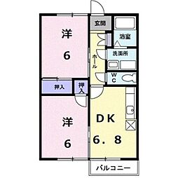 JR豊肥本線 新水前寺駅 徒歩25分の賃貸アパート 1階2DKの間取り