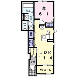 JR豊肥本線 肥後大津駅 徒歩37分の賃貸アパート 1階1LDKの間取り
