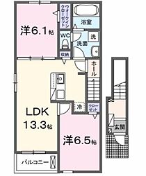 熊本電気鉄道 三ツ石駅 徒歩13分の賃貸アパート 2階2LDKの間取り