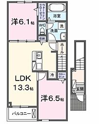 JR豊肥本線 竜田口駅 バス4分 上立田下車 徒歩6分の賃貸アパート 2階2LDKの間取り