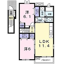JR鹿児島本線 富合駅 徒歩13分の賃貸アパート 2階2LDKの間取り