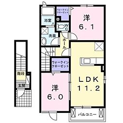 JR豊肥本線 肥後大津駅 徒歩13分の賃貸アパート 2階2LDKの間取り