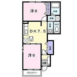 JR豊肥本線 熊本駅 バス13分 新土河原町入口下車 徒歩6分の賃貸アパート 1階2DKの間取り