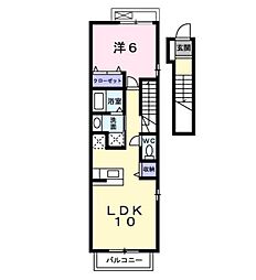 JR豊肥本線 光の森駅 バス20分 永江団地下車 徒歩2分の賃貸アパート 2階1LDKの間取り