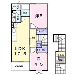 サン・ルミエール八番館 2LDKの間取図画像