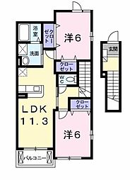 JR豊肥本線 水前寺駅 バス23分 小峯下車 徒歩10分の賃貸アパート 2階2LDKの間取り