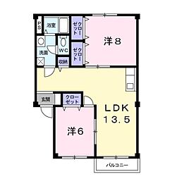 JR豊肥本線 南熊本駅 バス10分 八王寺中央公園前下車 徒歩4分の賃貸アパート 1階2LDKの間取り