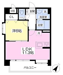 サージュ保田窪 8階1LDKの間取り