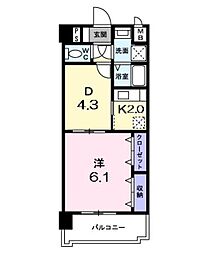 JR豊肥本線 平成駅 徒歩6分の賃貸マンション 2階1DKの間取り
