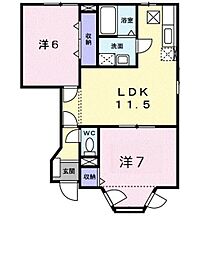 JR豊肥本線 武蔵塚駅 3.6kmの賃貸アパート 1階2LDKの間取り