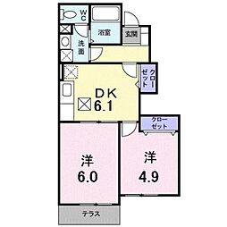JR豊肥本線 肥後大津駅 バス15分 東引の水下車 徒歩9分の賃貸アパート 1階2DKの間取り