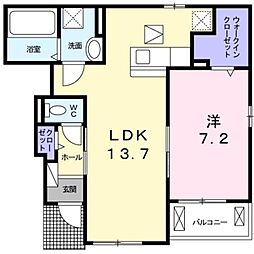 熊本市電A系統 健軍町駅 バス18分 安永下車 徒歩3分の賃貸アパート 1階1LDKの間取り