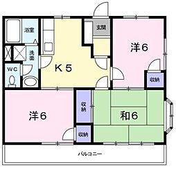 熊本市電A系統 健軍交番前駅 徒歩28分の賃貸アパート 2階3DKの間取り