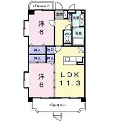 熊本市電A系統 健軍町駅 3.6kmの賃貸アパート 1階2LDKの間取り