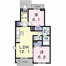 JR鹿児島本線 熊本駅 バス24分 清水台団地入口下車 徒歩6分の賃貸アパート 1階2LDKの間取り