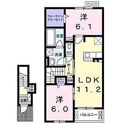 熊本電気鉄道 新須屋駅 徒歩7分の賃貸アパート 2階2LDKの間取り