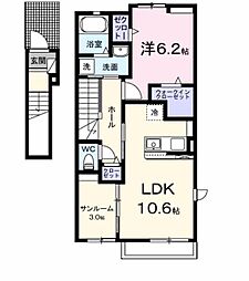 JR豊肥本線 三里木駅 徒歩22分の賃貸アパート 2階1LDKの間取り