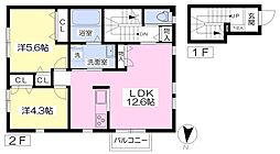 JR豊肥本線 新水前寺駅 徒歩2分の賃貸アパート 2階2LDKの間取り