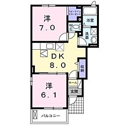 JR豊肥本線 肥後大津駅 徒歩15分の賃貸アパート 1階2DKの間取り