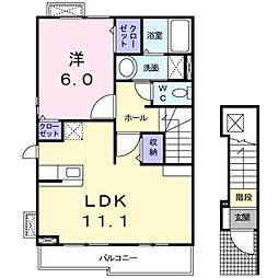 JR豊肥本線 肥後大津駅 徒歩7分の賃貸アパート 2階1LDKの間取り