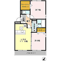 ロイヤルブルー　Ｂ棟 1階2LDKの間取り