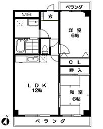 朱雀大路21 4階2LDKの間取り