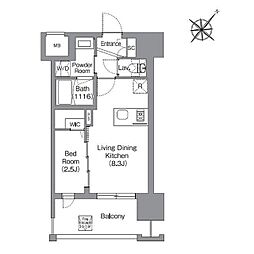 シーズンフラッツ渡辺通 1LDKの間取図画像