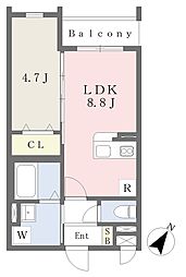 アスシード那珂川 1LDKの間取図画像