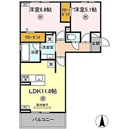 トリシア野多目II II 2LDKの間取図画像