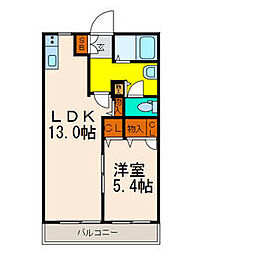 ルシェルブルー大城B 1LDKの間取図画像