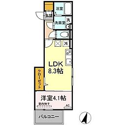 D-ROOM竹下B棟 1LDKの間取図画像