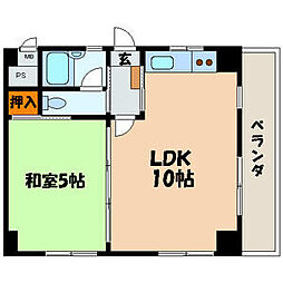 リバーサイド三和 1LDKの間取図画像
