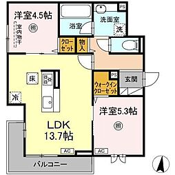 D-residence諸岡 2LDKの間取図画像
