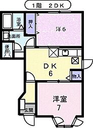 JR鹿児島本線 基山駅 徒歩17分の賃貸アパート 1階2DKの間取り