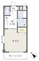 ビューカトレア 2階1Kの間取り